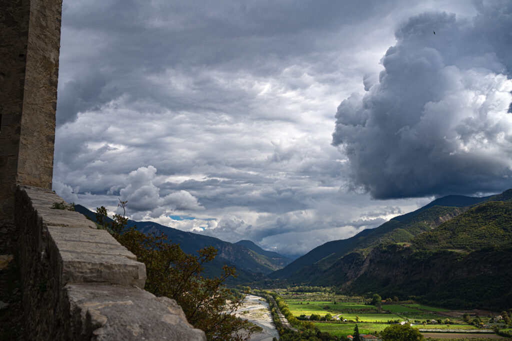 Perched Village Tours looking at the weather roll in over the mountains in Entreveaux, France